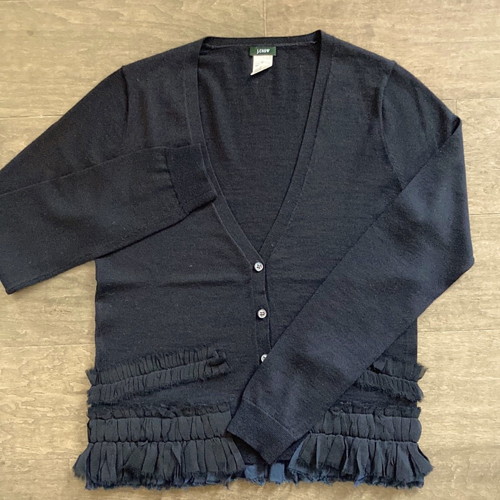 JCrew V Neck Cardigan with Tulle Detailing